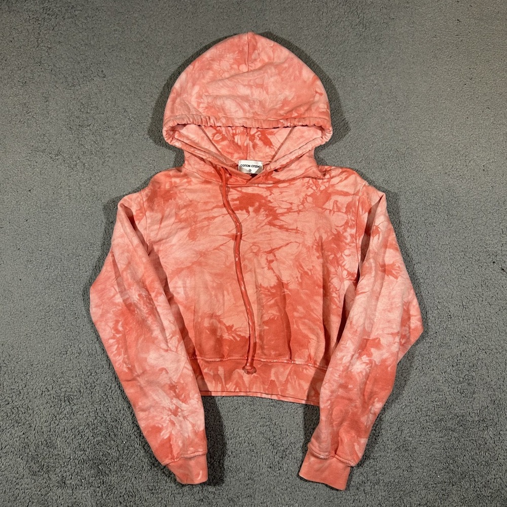 Cotton Citizen Women's Crop Pink Orange Tie Dye Hoodie Sweatshirt Size XS #3857
